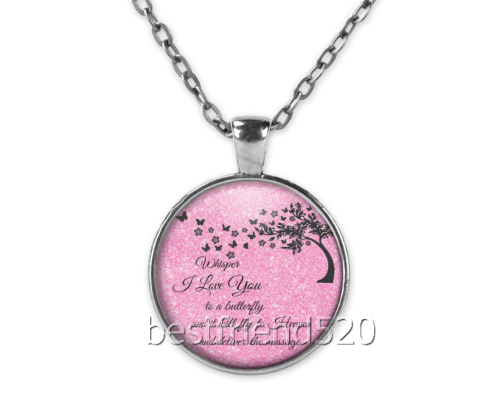 "Whispers I Love You...." Cabochon Glass Silver Pendant Necklace