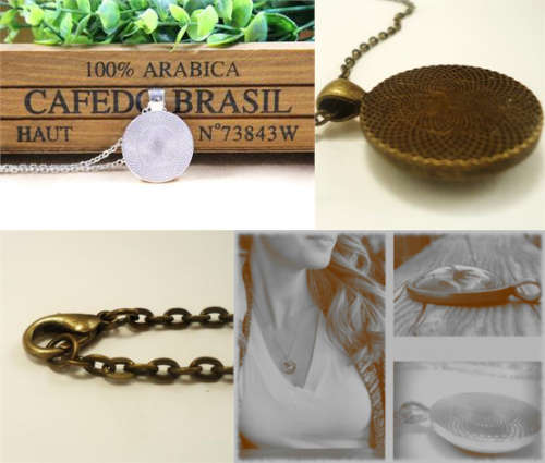 "Vintage Steampunk Ying Yang" Cabochon Glass Silver Pendant Necklace