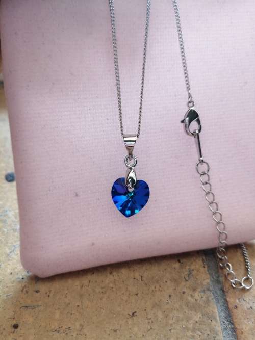 GENUINE Heart Necklaces Pendant Crystals From SWAROVSKI - Deep Crystal Blue