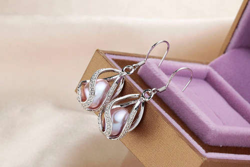 100% Natural Freshwater Pearl 925 Sterling Silver Genuine Earring - Purple