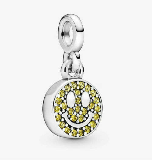Silver Crystal Smiley Face Charm European Spacer Beads Fit Necklace Bracelet