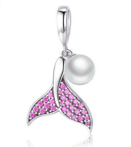 Silver Crystal Mermaid Tail Charm European Spacer Beads Fit Necklace Bracelet