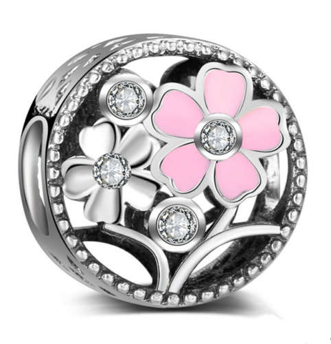 Silver Crystal Flower Charm European Spacer Beads Fit Necklace Bracelet