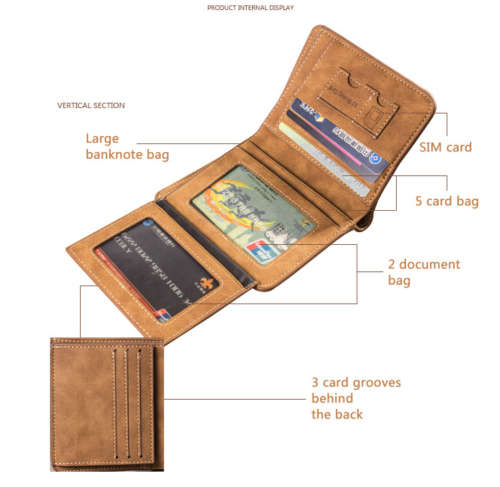 Vintage Designer Matte Leather Trifold Purse Card Holder - Gray