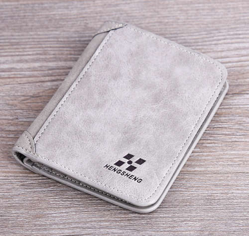 Vintage Designer Matte Leather Trifold Purse Card Holder - Gray