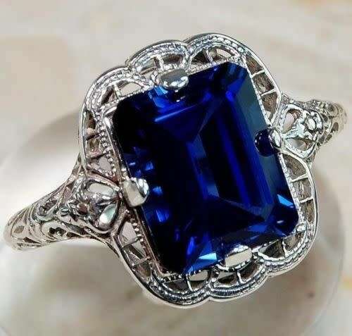 Exquisite Silver Blue Gemstones Bride Wedding Ring Size 8