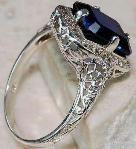 Exquisite Silver Blue Gemstones Bride Wedding Ring Size 8