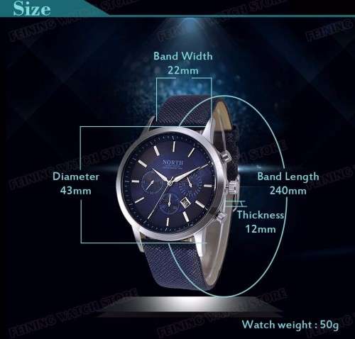 North Luxury Men Watches Waterproof Genuine Leather Fashion Casual Wristwatch