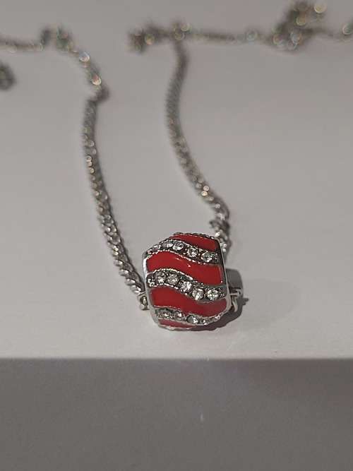 Pink Snow Ball European Charm Beads Necklace - Ref3