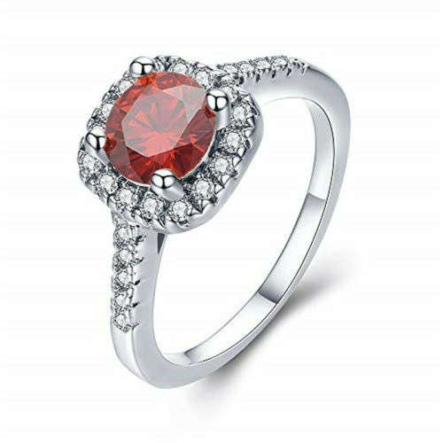 Fashion Women Silver Red Zircon Ring Size 8