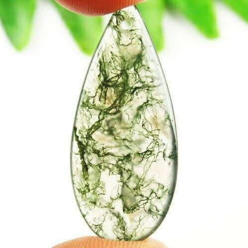 "Retail Price R450"33x15x5mm Green Moss Agate Teardrop Pendant + Necklace