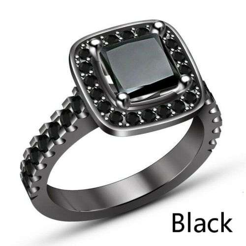 Princess Black Square Zircon 14K Black Gold Plated Ring Size 7