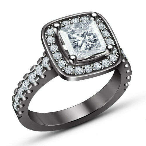 Princess White Square Zircon 14K Black Gold Plated Ring Size 6