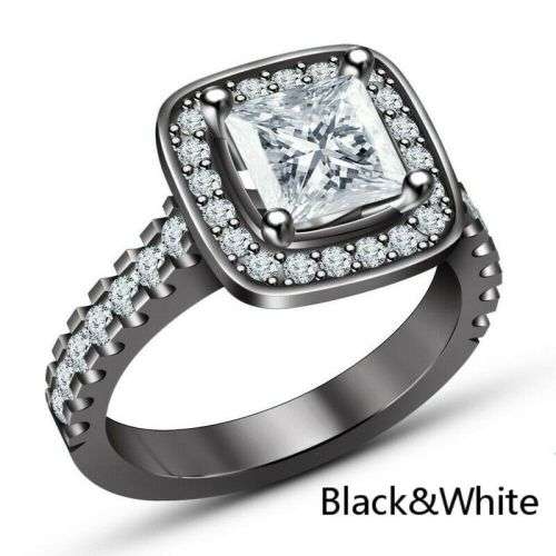 Princess White Square Zircon 14K Black Gold Plated Ring Size 6