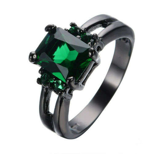 Green Zircon Crystal 10KT Black Gold Filled Ring Size 9