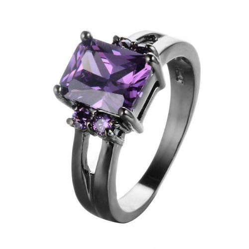 Purple Crystal 10KT Black Gold Filled Ring Size 10