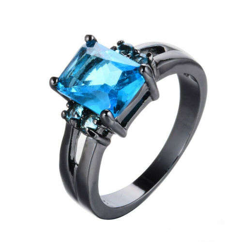 Blue Crystal 10KT Black Gold Filled Ring Size 10