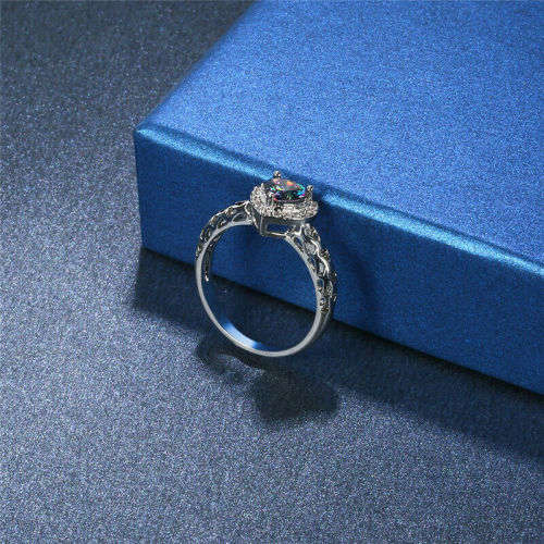 Heart Cut Rainbow  Zircon White Gold Filled Ring Size 8