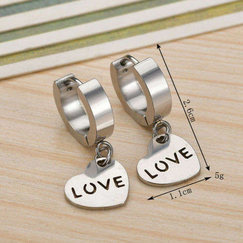 Men's Silver Heart Non Allergic Ear Buckle Punk Stainless Steel Earrings