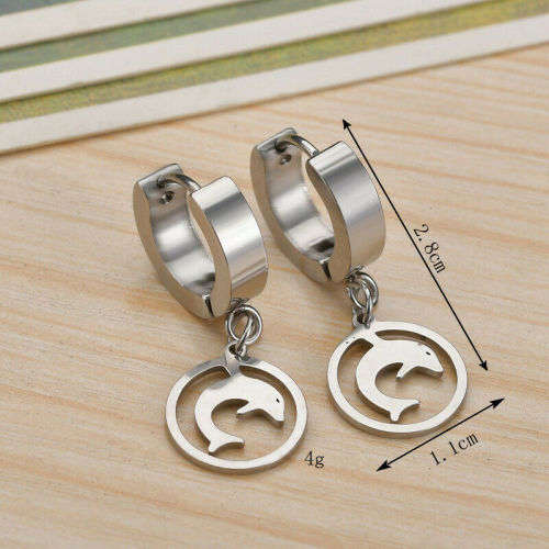 ** GENUINE STAINLESS STEEL ** Black Dolphin Non Allergic Ear Buckle Punk Earrings