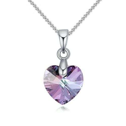 Silver Zircon Heart Love Pendant Necklace Jewelry Ref1