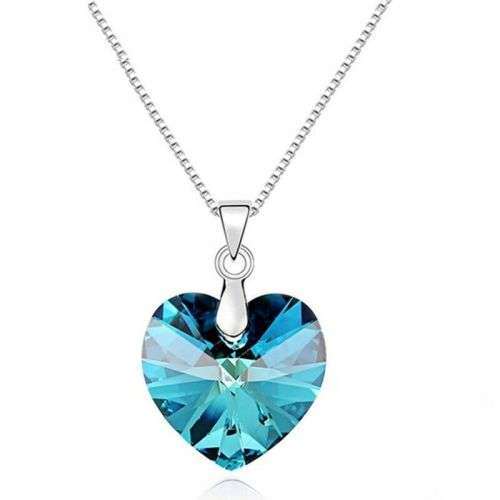 Silver Zircon Heart Love Pendant Necklace Jewelry Ref6
