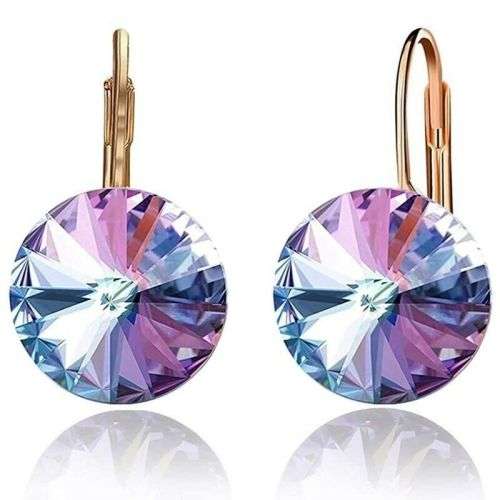 Gold Round Crystal Dangle Drop Earring Jewelry Ref1
