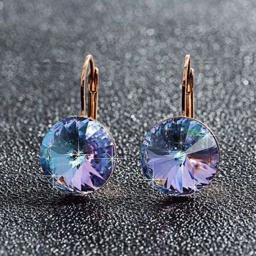 Gold Round Crystal Dangle Drop Earring Jewelry Ref1