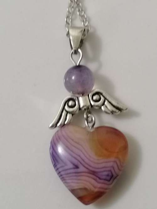 `Retail Price R650` Natural Red Purple Onyx Agate Heart Ball Gemstone Necklace