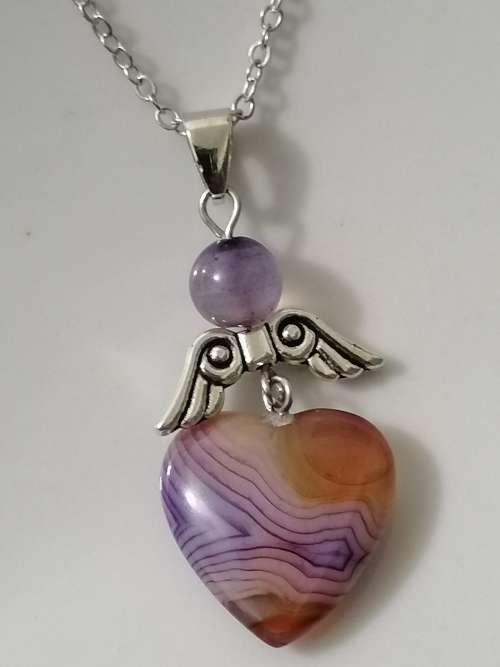 `Retail Price R650` Natural Red Purple Onyx Agate Heart Ball Gemstone Necklace