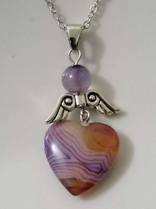 `Retail Price R650` Natural Red Purple Onyx Agate Heart Ball Gemstone Necklace