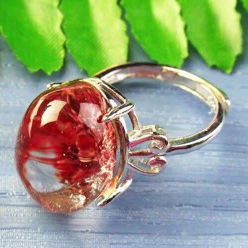 Red Phantom Quartz Wrapped Copper Adjustable Ring D00508