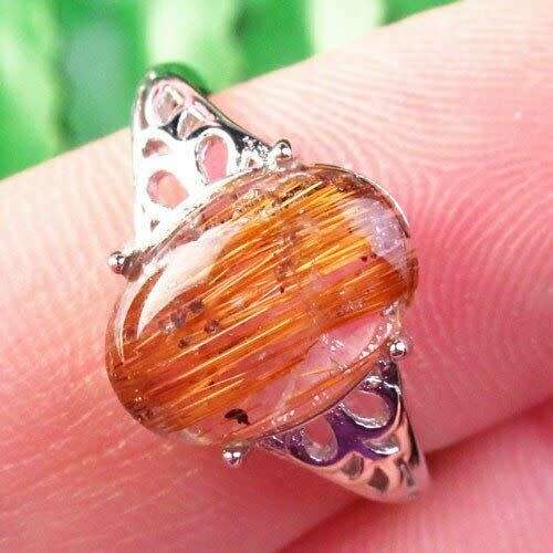 Natural Gold Rutilated Quartz Wrapped Copper Adjustable Ring D00504