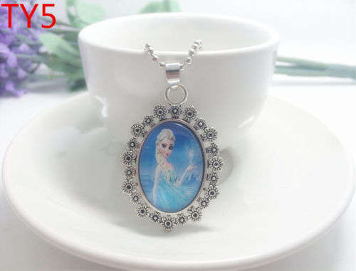 NEW Frozen ellipse flower alloy Glass Dome Pendant Necklace