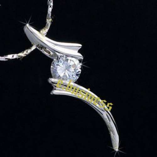 18K White Gold Gp Austrian Swarovski Crystal Diamond Pendant Necklace