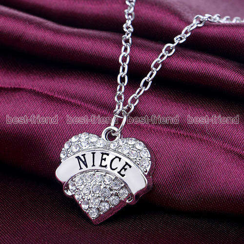 Silver Clear Crystal Heart Charm Chain Pendant Necklace For Niece