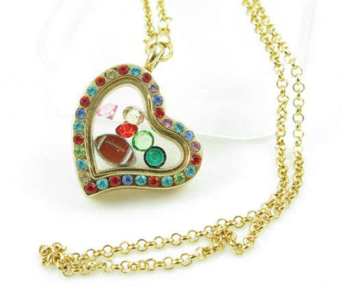 Floating Charm Silvery Heart Red-crystal Locket Necklace