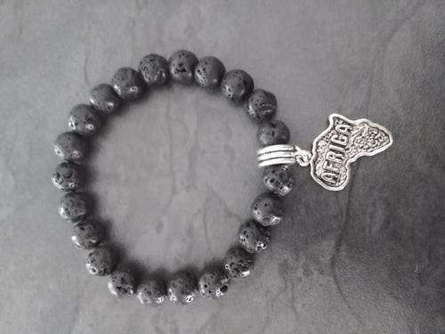 Black Volcanic Lava bracelet with Africa charm