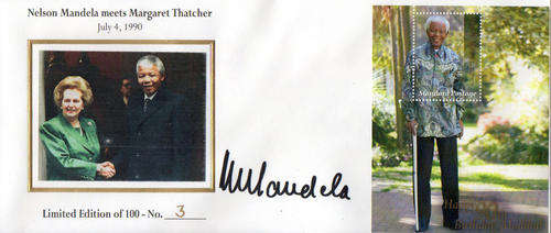 Nelson Mandela meets Magaret Thatcher signed limited edition presentation