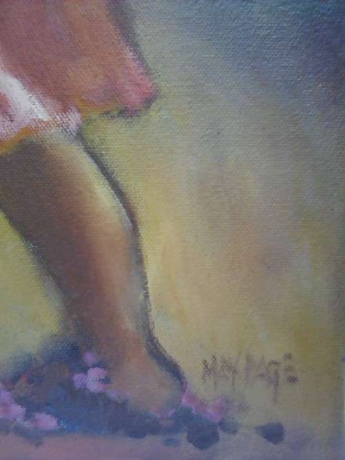 LOVELY OIL PAINTING BY MAY PAGE, `GRAPE PICKERS` 60.5 X 40.5