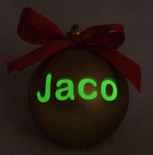 Christmas bauble with glow in the dark name