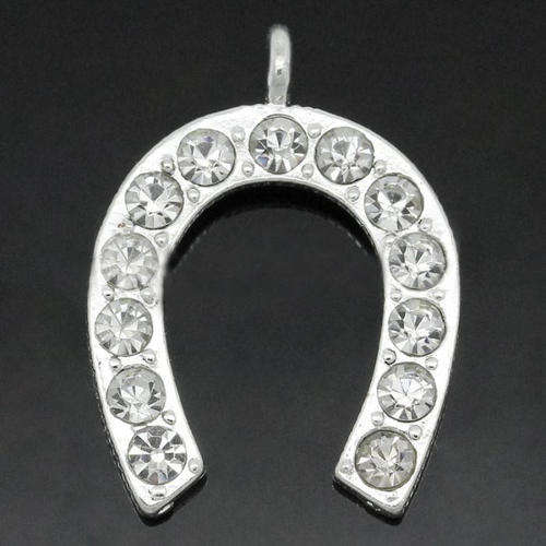 Silver Plated Clear Rhinestone 28x21mm Horseshoe Pendants !*Beautiful*! Local Stock!!