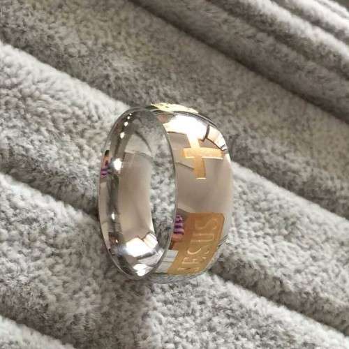 8mm 316 Titanium Steel Ring with 18K gold plated Jesus Cross