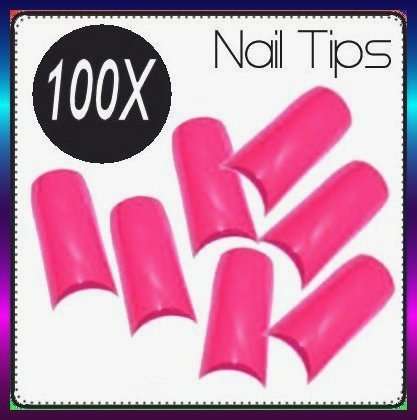 100x Pink Gel Acrylic French Nails Tips in case