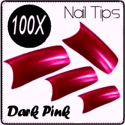 100x Dark Pink Gel Acrylic French Nails Tips in case