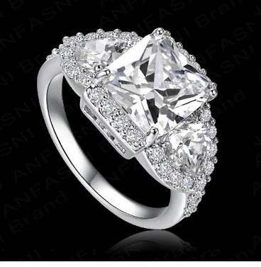 L@@K! 14K White Gold GP Pave Ring Size 8 / P