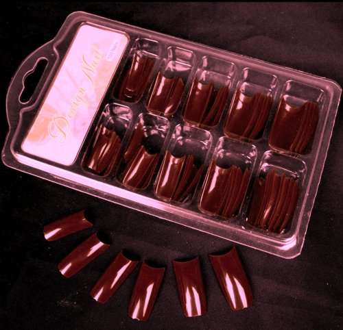 100x Dark Brown Gel Acrylic French Nails Tips in case