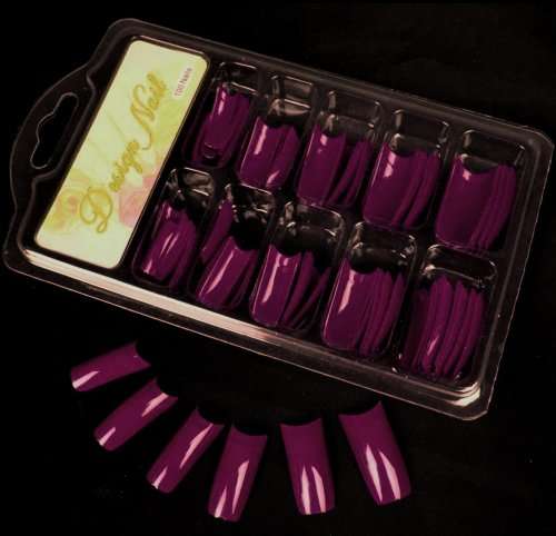 100x Purple Shimmer Gel Acrylic French Nails Tips in case