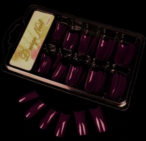 100x Dark Purple Gel Acrylic French Nails Tips in case