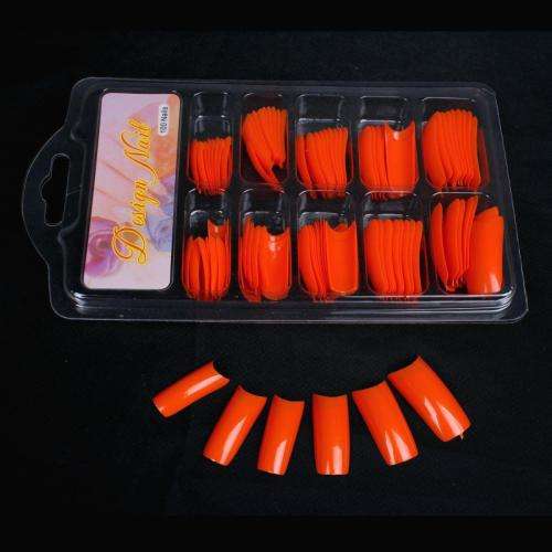 100x Bright Orange Gel Acrylic French Nails Tips in case